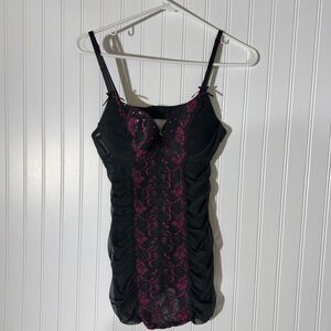 Elegance Sexy Cami Tank Top Size Large  Black Pink Mesh Lingerie
